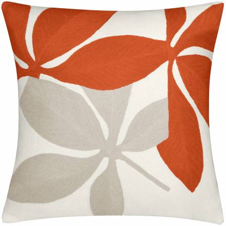 Judy Ross Textiles Hand-Embroidered Chain Stitch Fauna Throw Pillow cream/coral/oyster
